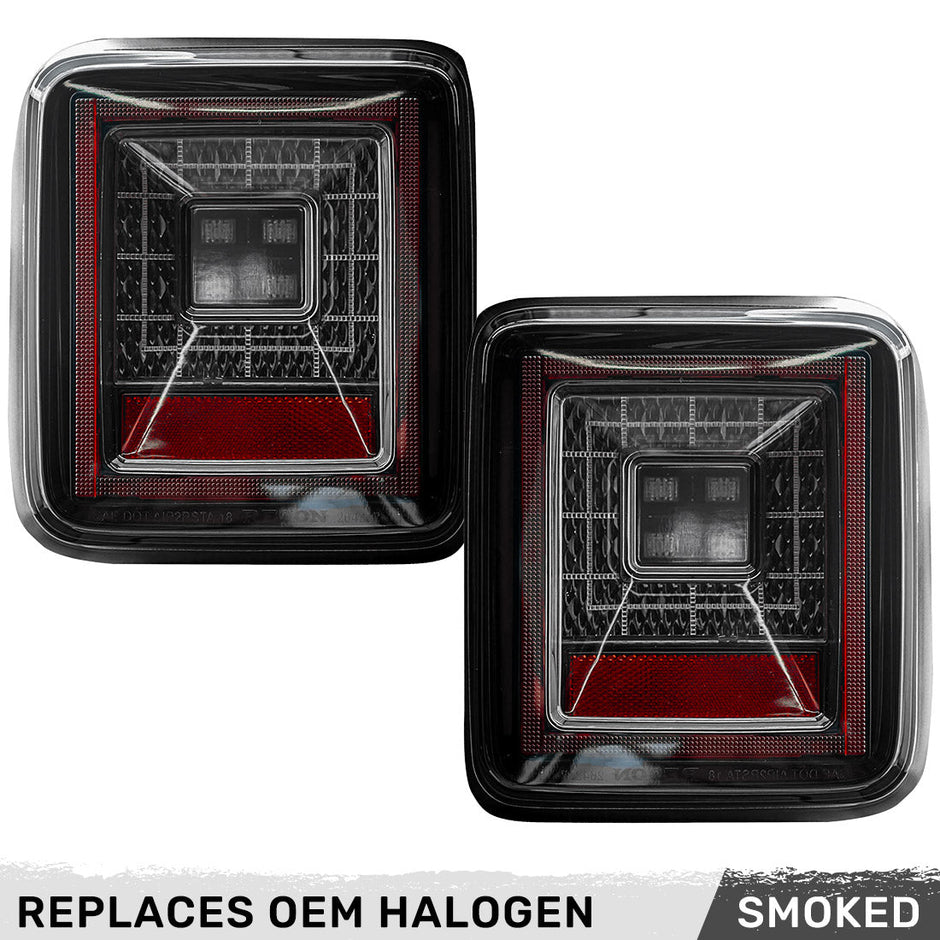 Jeep 18-23 JL Wrangler OLED Tail Lights w/ Red Brake & Running Lights & Red Scanning Turn Signals (Replaces Factory OEM Halogen Tail Lights ONLY) - Smoked Lens - Image 4
