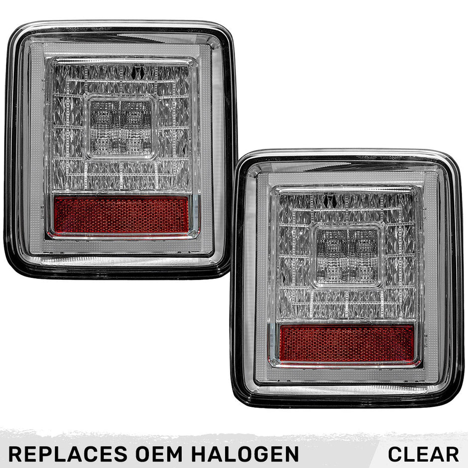 Jeep 18-23 JL Wrangler OLED Tail Lights w/ Red Brake & Running Lights & Red Scanning Turn Signals (Replaces Factory OEM Halogen Tail Lights ONLY) - Clear Lens - Image 2