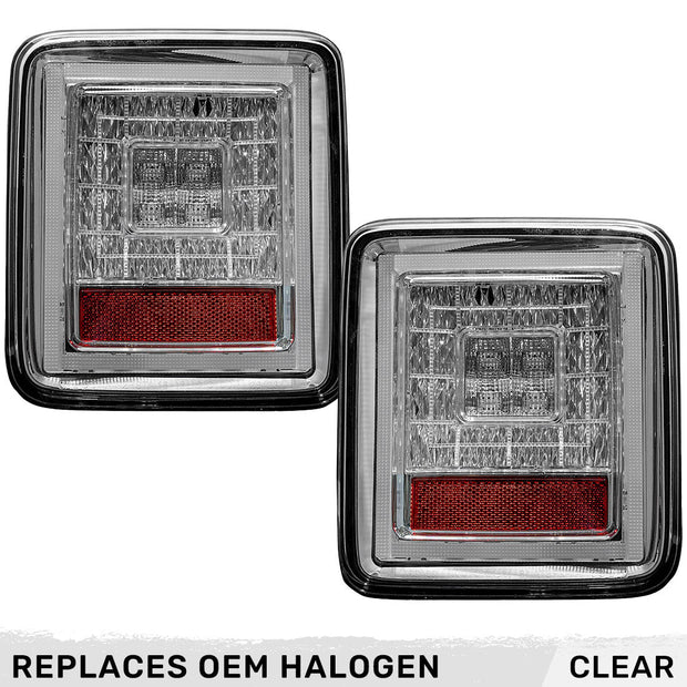 Jeep 18-23 JL Wrangler OLED Tail Lights w/ Red Brake & Running Lights & Red Scanning Turn Signals (Replaces Factory OEM Halogen Tail Lights ONLY) - Clear Lens - Image 2