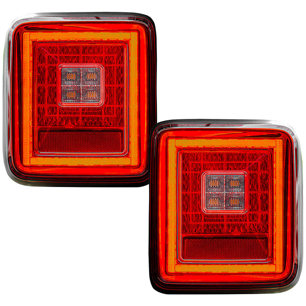 Jeep 18-23 JL Wrangler OLED Tail Lights w/ Red Brake & Running Lights & Red Scanning Turn Signals (Replaces Factory OEM Halogen Tail Lights ONLY) - Clear Lens