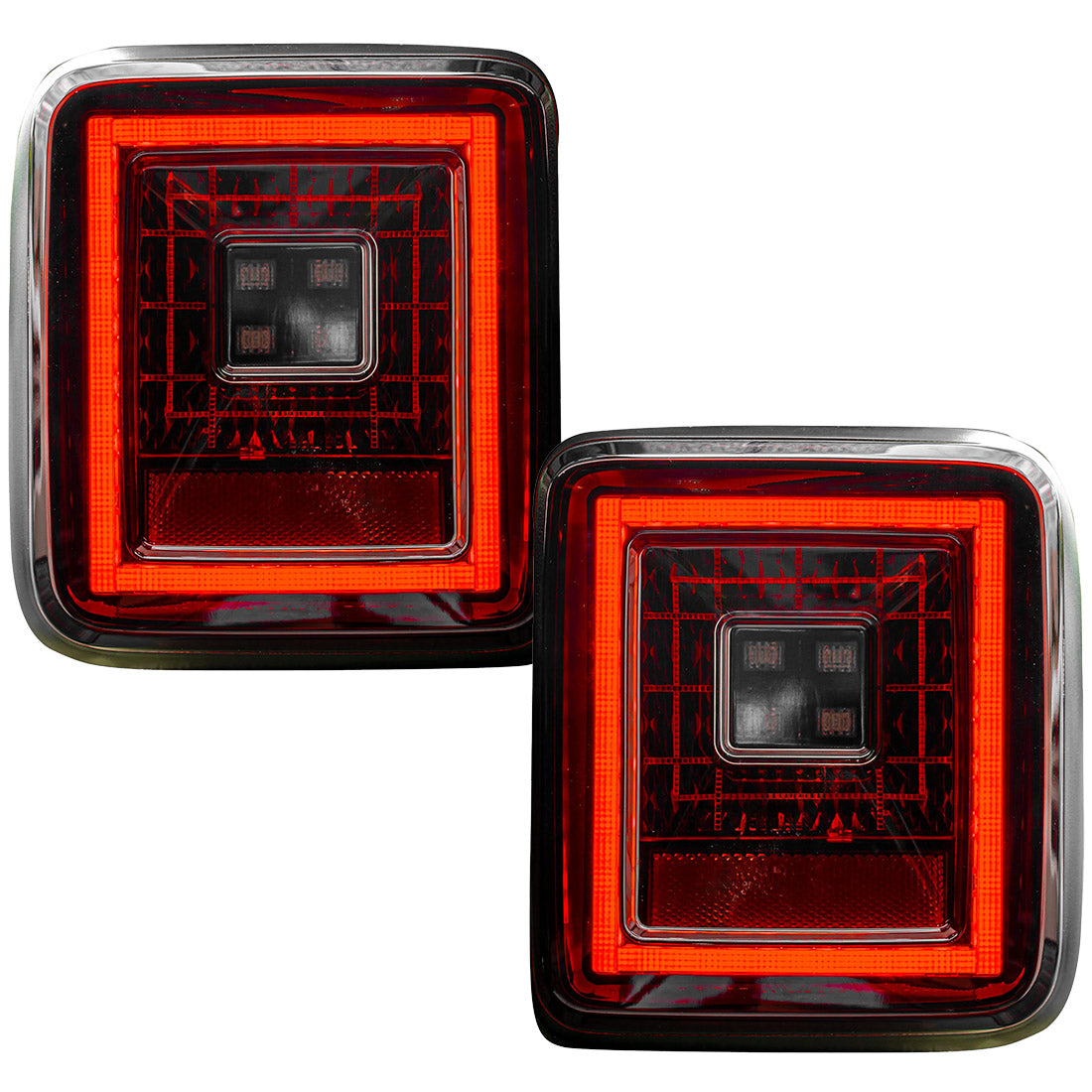 Jeep 18-23 JL Wrangler OLED Tail Lights w/ Red Brake & Running Lights & Red Scanning Turn Signals (Replaces Factory OEM Halogen Tail Lights ONLY) - Red Smoked Lens
