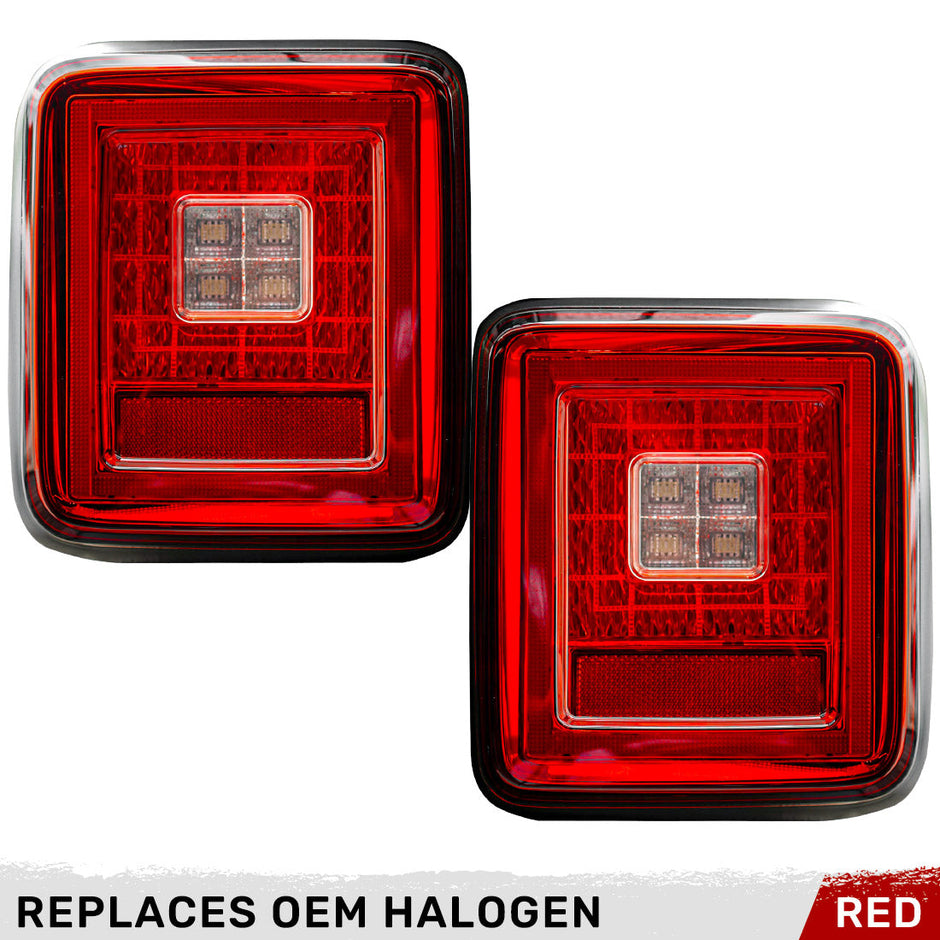 Jeep 18-23 JL Wrangler OLED Tail Lights w/ Red Brake & Running Lights & Red Scanning Turn Signals (Replaces Factory OEM Halogen Tail Lights ONLY) - Red Lens - Image 3