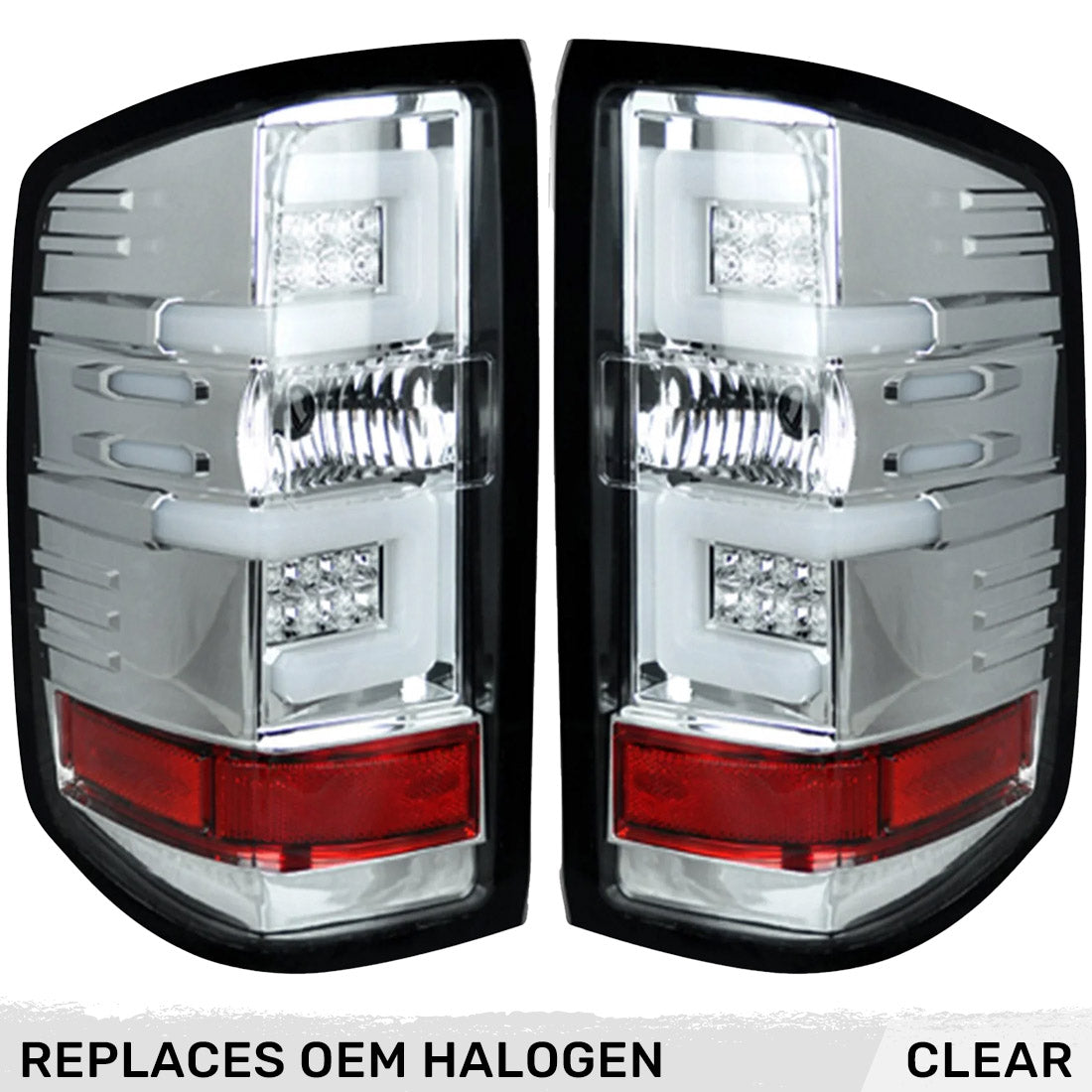 Chevy Silverado 14-18 1500 & 14-19 2500/3500 (Replaces Factory OEM Halogen Tail Lights ONLY - Also Fits GMC Sierra 15-19 Dually Body Style with Factory OEM Halogen Tail Lights ONLY) OLED TAIL LIGHTS - Clear Lens