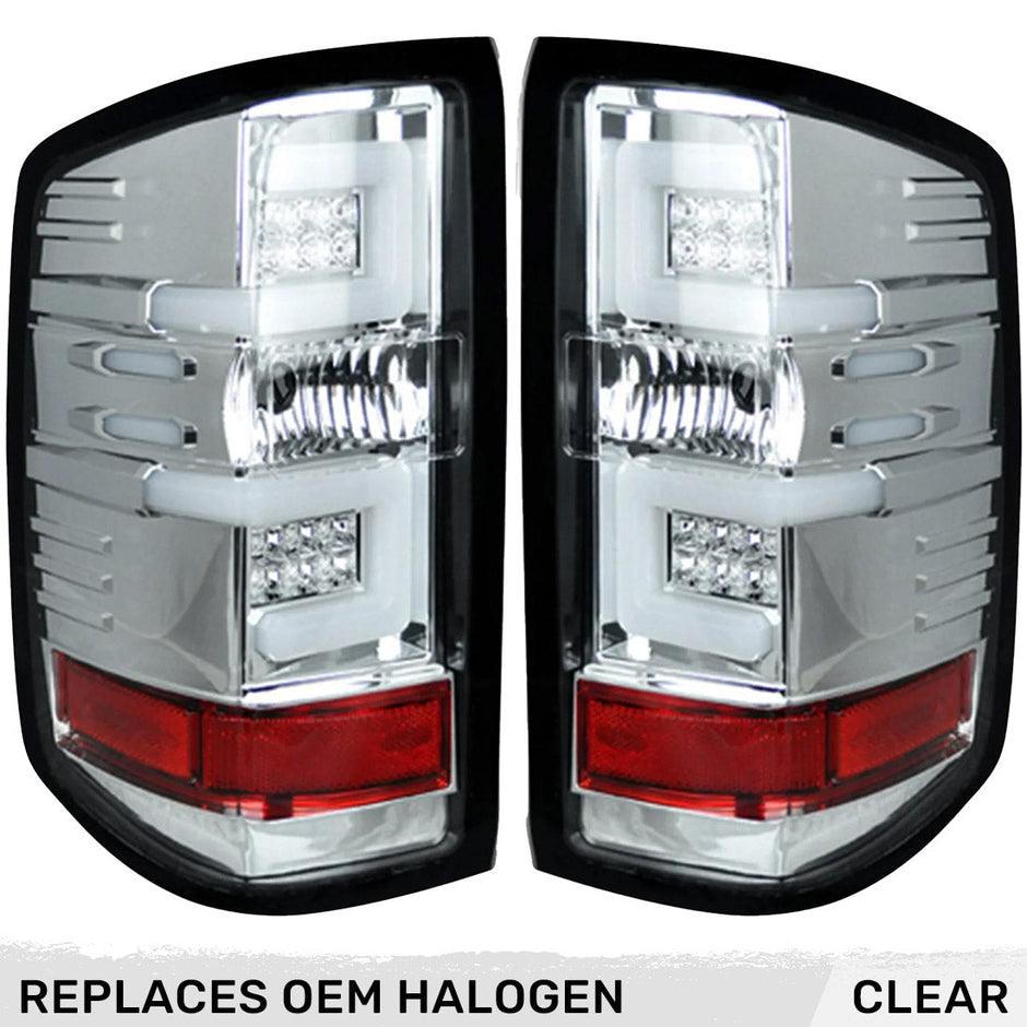 Chevy Silverado 14-18 1500 & 14-19 2500/3500 (Replaces Factory OEM Halogen Tail Lights ONLY - Also Fits GMC Sierra 15-19 Dually Body Style with Factory OEM Halogen Tail Lights ONLY) OLED TAIL LIGHTS - Clear Lens