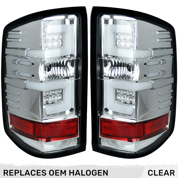 Chevy Silverado 14-18 1500 & 14-19 2500/3500 (Replaces Factory OEM Halogen Tail Lights ONLY - Also Fits GMC Sierra 15-19 Dually Body Style with Factory OEM Halogen Tail Lights ONLY) OLED TAIL LIGHTS - Clear Lens