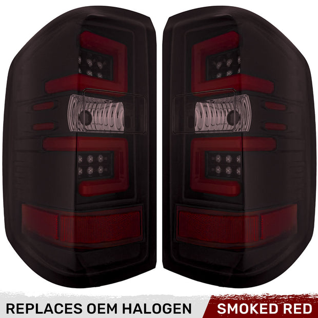 Chevy Silverado 14-18 1500 & 14-19 2500/3500 (Replaces Factory OEM Halogen Tail Lights ONLY - Also Fits GMC Sierra 15-19 Dually Body Style with Factory OEM Halogen Tail Lights ONLY) OLED TAIL LIGHTS - Dark Red Smoked Lens