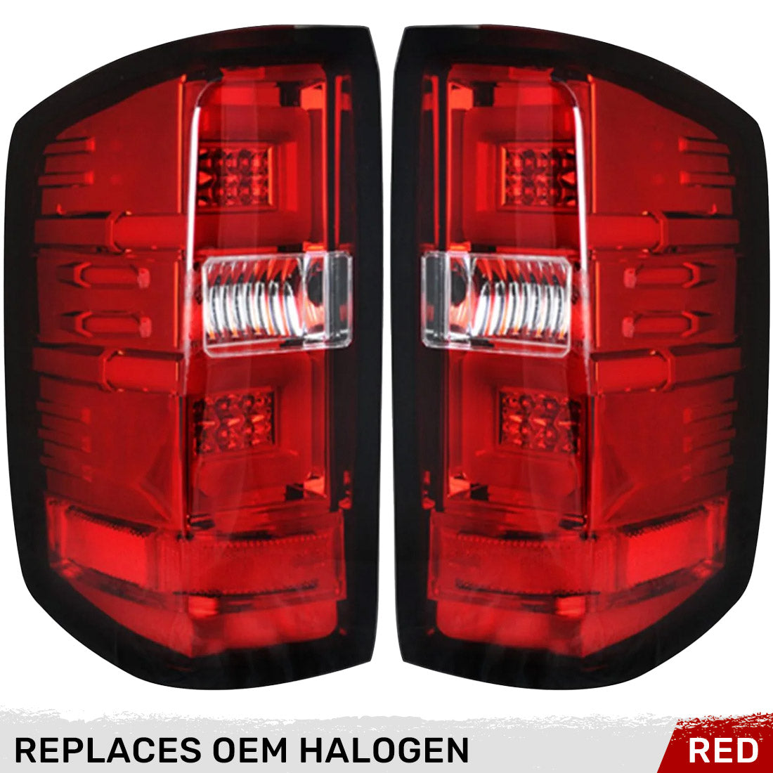 Chevy Silverado 14-18 1500 & 14-19 2500/3500 (Replaces Factory OEM Halogen Tail Lights ONLY - Also Fits GMC Sierra 15-19 Dually Body Style with Factory OEM Halogen Tail Lights ONLY) OLED TAIL LIGHTS - Red Lens