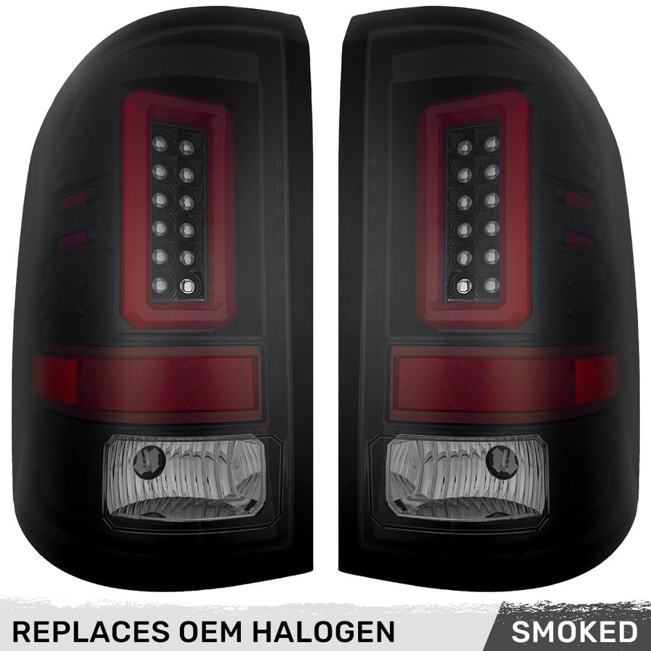 GMC Sierra 14-18 1500 & 14-19 2500/3500 (Only Fits 3rd GEN Single-Wheel GMC Sierra with Factory OEM Halogen Tail Lights) OLED TAIL LIGHTS - Smoked Lens - Image 4