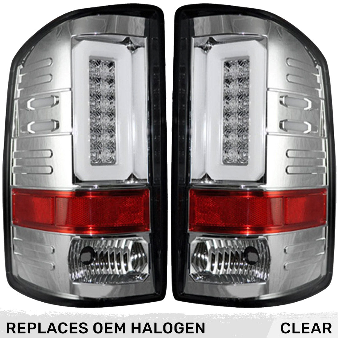GMC Sierra 14-18 1500 & 14-19 2500/3500 (Only Fits 3rd GEN Single-Wheel GMC Sierra with Factory OEM Halogen Tail Lights) OLED TAIL LIGHTS - Clear Lens - Image 3