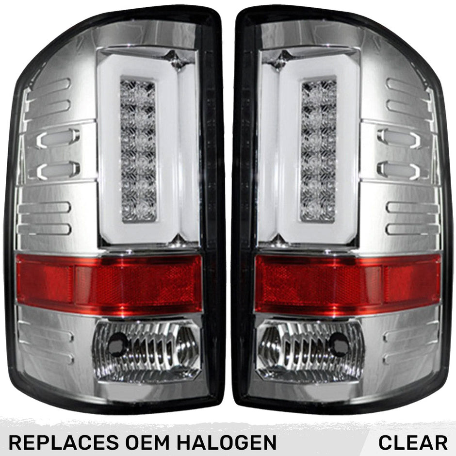 GMC Sierra 14-18 1500 & 14-19 2500/3500 (Only Fits 3rd GEN Single-Wheel GMC Sierra with Factory OEM Halogen Tail Lights) OLED TAIL LIGHTS - Clear Lens - Image 3
