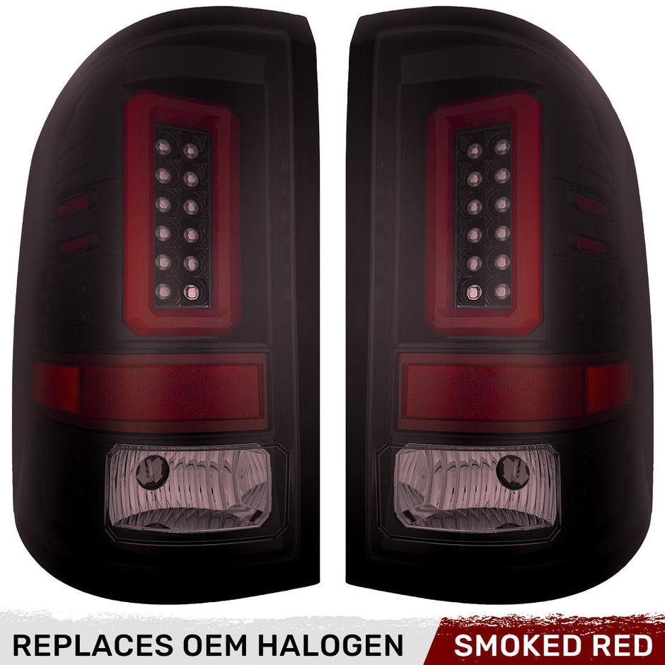 GMC Sierra 14-18 1500 & 14-19 2500/3500 (Only Fits 3rd GEN Single-Wheel GMC Sierra with Factory OEM Halogen Tail Lights) OLED TAIL LIGHTS - Dark Red Smoked Lens