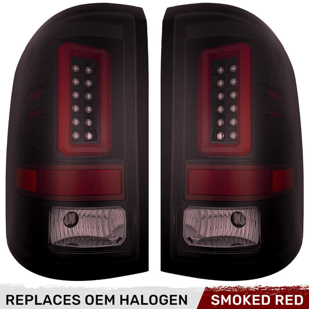 GMC Sierra 14-18 1500 & 14-19 2500/3500 (Only Fits 3rd GEN Single-Wheel GMC Sierra with Factory OEM Halogen Tail Lights) OLED TAIL LIGHTS - Dark Red Smoked Lens