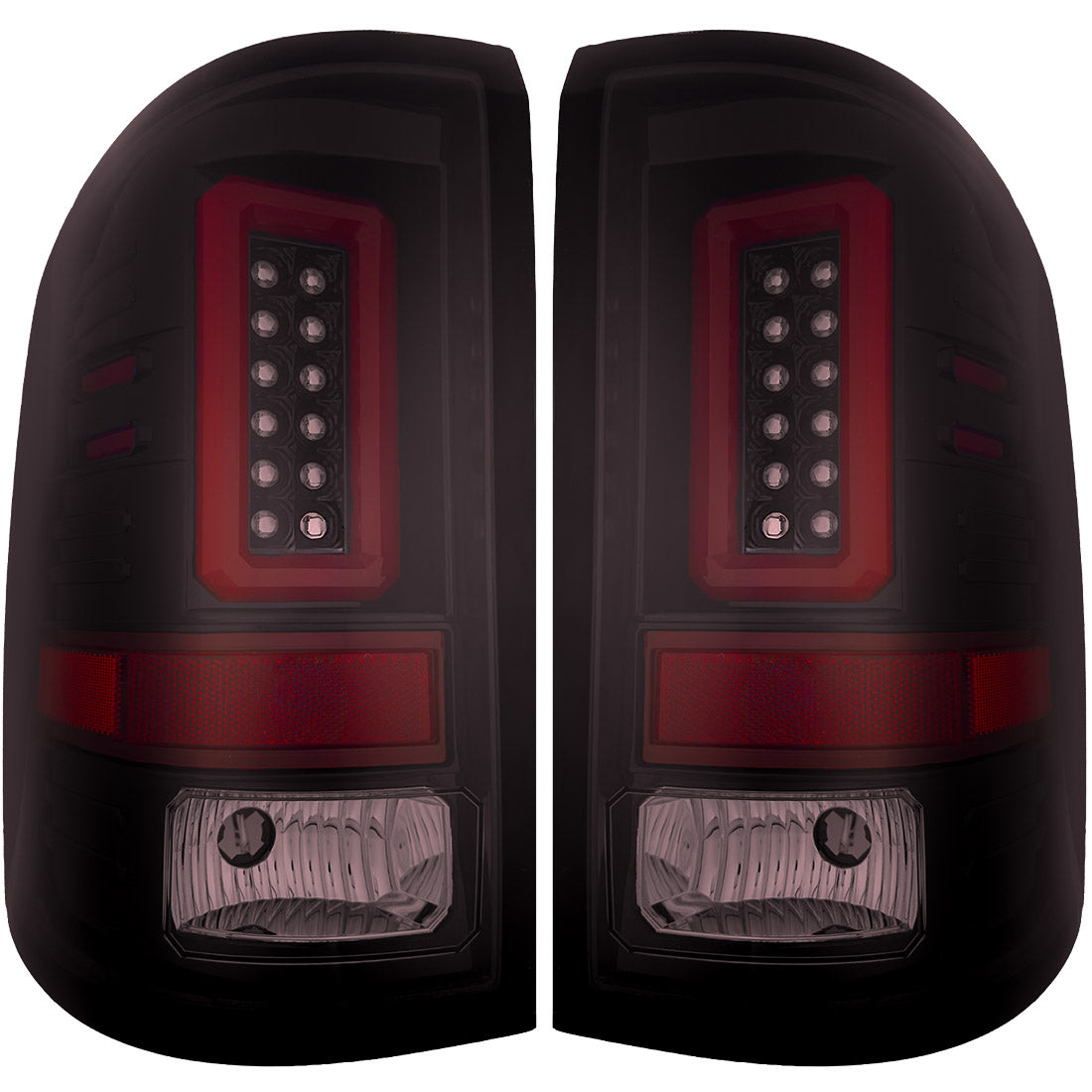 GMC Sierra 14-18 1500 & 14-19 2500/3500 (Only Fits 3rd GEN Single-Wheel GMC Sierra with Factory OEM Halogen Tail Lights) OLED TAIL LIGHTS - Dark Red Smoked Lens - Image 2