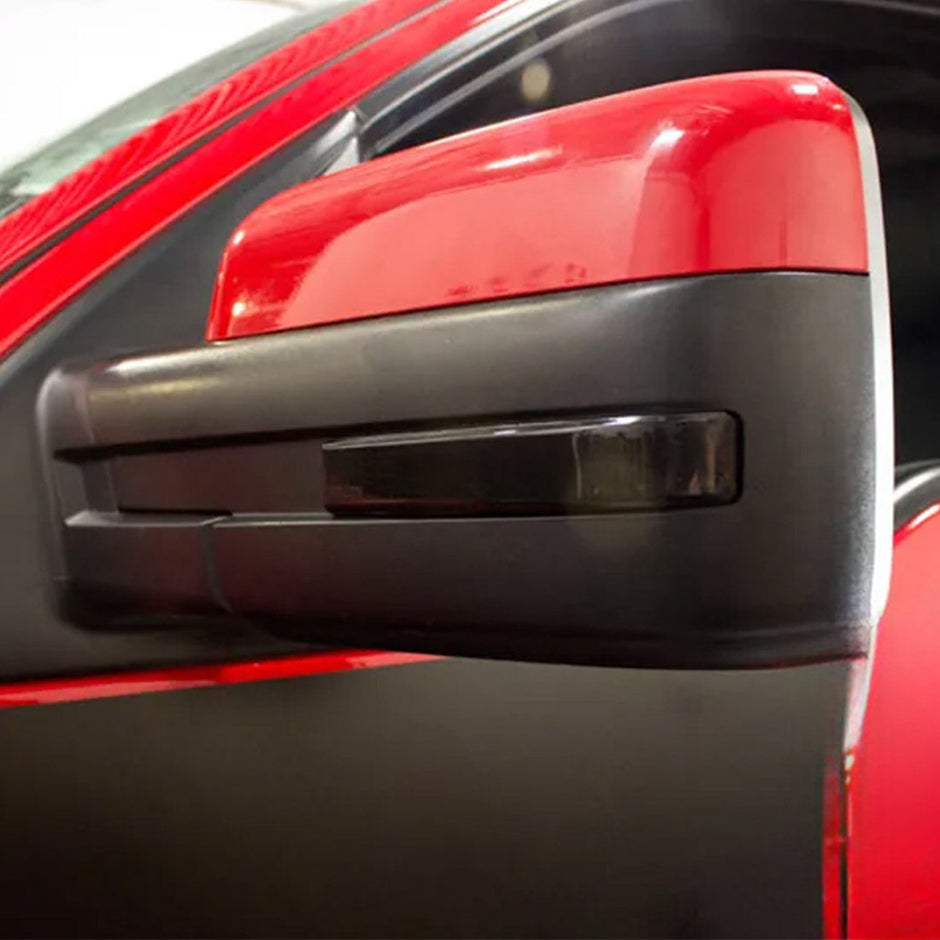 Ford 09-14 F150 & RAPTOR Side Mirror Lenses w/ WHITE LED Running Lights or Turn Signals (2-Piece Set) - Smoked Lens - Image 3