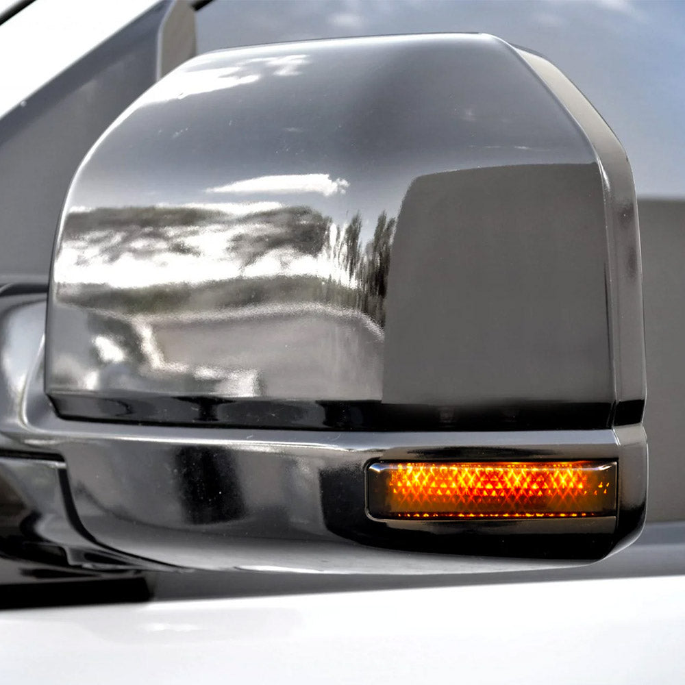 Ford 15-17 F150 & 17-19 RAPTOR Side Mirror Lenses w/ AMBER LED Turn Signals & WHITE LED Auxillary Lights (2-Piece Set) - Smoked Lens - Image 5