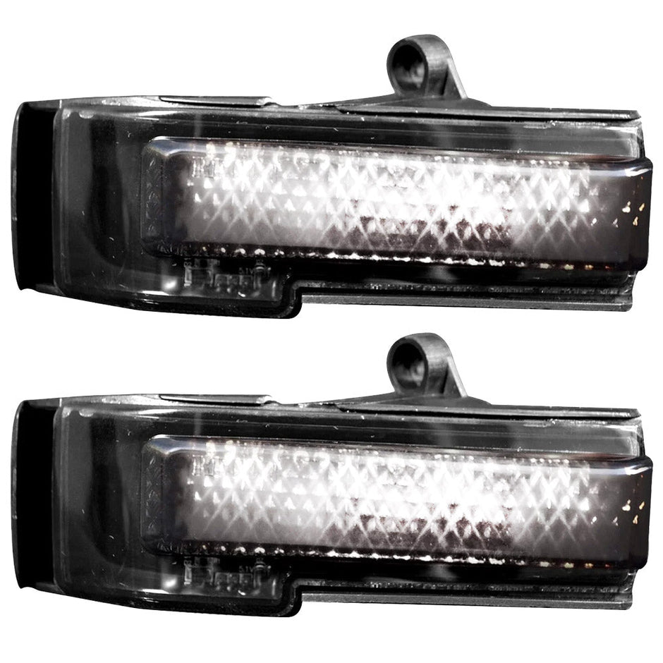 Ford 15-17 F150 & 17-19 RAPTOR Side Mirror Lenses w/ WHITE LED Turn Signals & WHITE LED Auxillary Lights (2-Piece Set) - Smoked Lens - Image 2