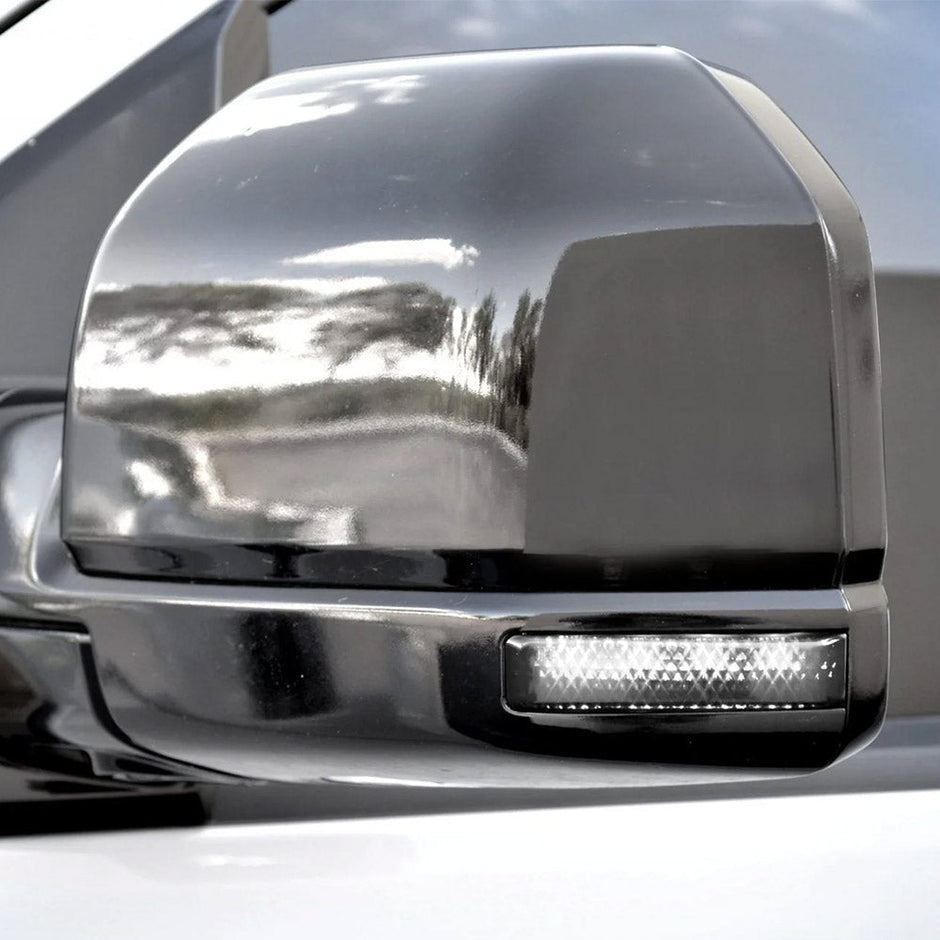 Ford 15-17 F150 & 17-19 RAPTOR Side Mirror Lenses w/ WHITE LED Turn Signals & WHITE LED Auxillary Lights (2-Piece Set) - Smoked Lens - Image 4