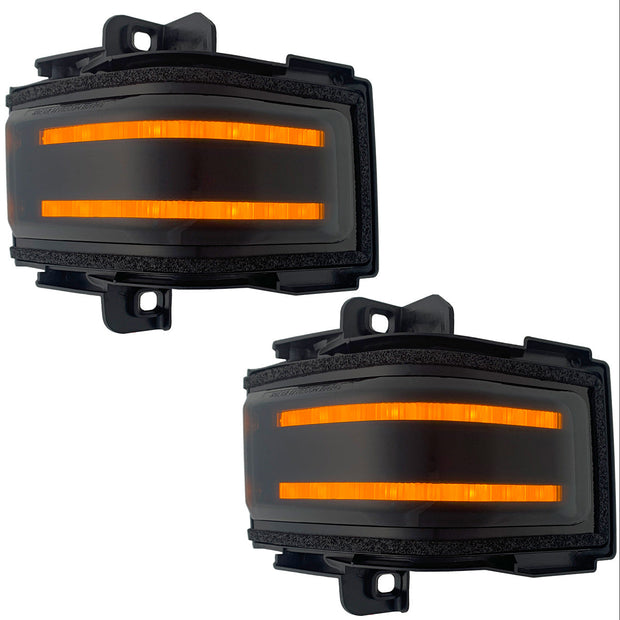 Ford 17-23 F250/F350/F450 Superduty Side Mirror Lenses (2-Piece Set) w/ AMBER LED Running Lights, AMBER Flashing LED Turn Signals & WHITE LED Spot Lights - Smoked Lens