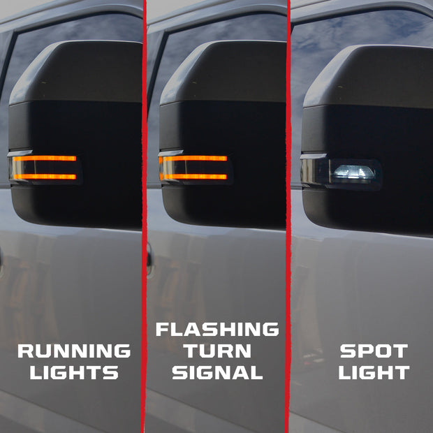 Ford 17-23 F250/F350/F450 Superduty Side Mirror Lenses (2-Piece Set) w/ AMBER LED Running Lights, AMBER Flashing LED Turn Signals & WHITE LED Spot Lights - Smoked Lens - Image 2