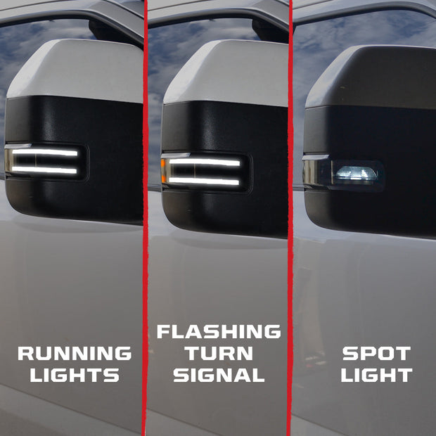 Ford 17-23 F250/F350/F450 Superduty Side Mirror Lenses (2-Piece Set) w/ WHITE LED Running Lights, AMBER Flashing LED Turn Signals & WHITE LED Spot Lights - Smoked Lens - Image 2