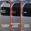 Ford 17-23 F250/F350/F450 Superduty Side Mirror Lenses (2-Piece Set) w/ WHITE LED Running Lights, AMBER Scanning LED Turn Signals & WHITE LED Spot Lights - Smoked Lens - Image 2