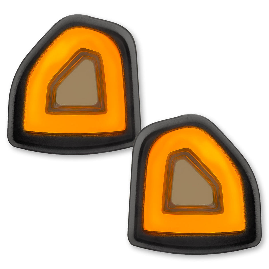 Dodge 21-24 RAM 1500 19-22 RAM 2500/3500 Corner Side Tow Mirror Turn Signal & Running Light (2-Piece Set) w/ AMBER LED Turn Signals & WHITE LED Running Lights - Smoked Lens - Image 2