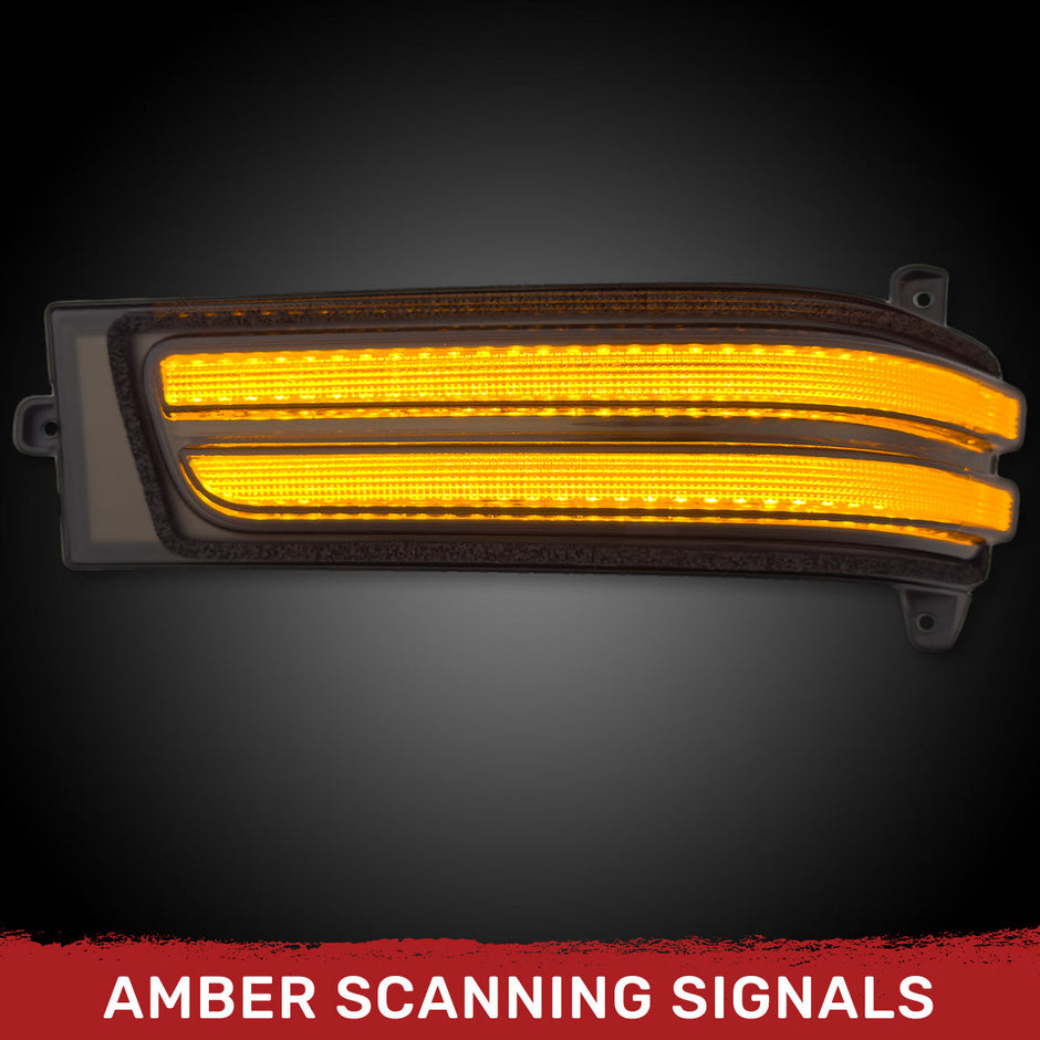 Dodge 25-26 RAM 1500 23-25 RAM 2500/3500 Side Mirror Turn Signal & Running Light (2-Piece Set) w/ AMBER SCANNING LED Turn Signals & WHITE LED Running Lights - Smoked Lens - Image 2