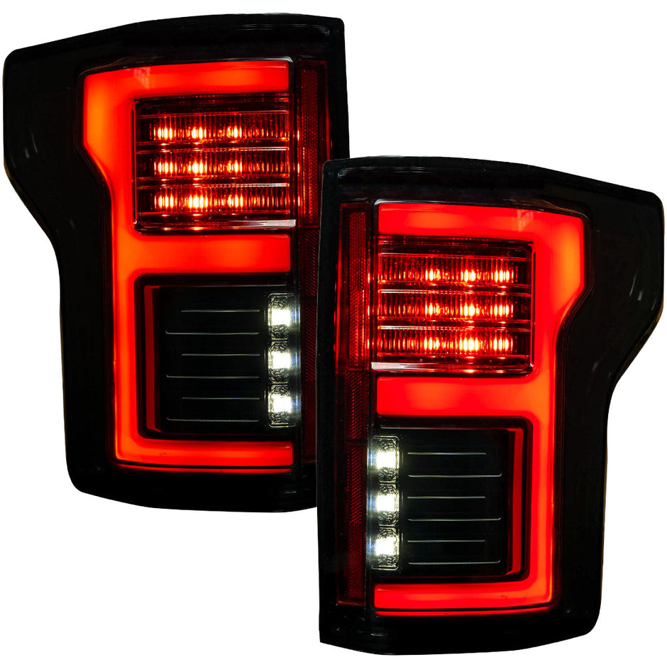 Ford F150 15-17 & RAPTOR 17-19 (Replaces OEM LED Style Tail Lights w/ Blind Spot Warning System) OLED TAIL LIGHTS - Smoked Lens - Image 5