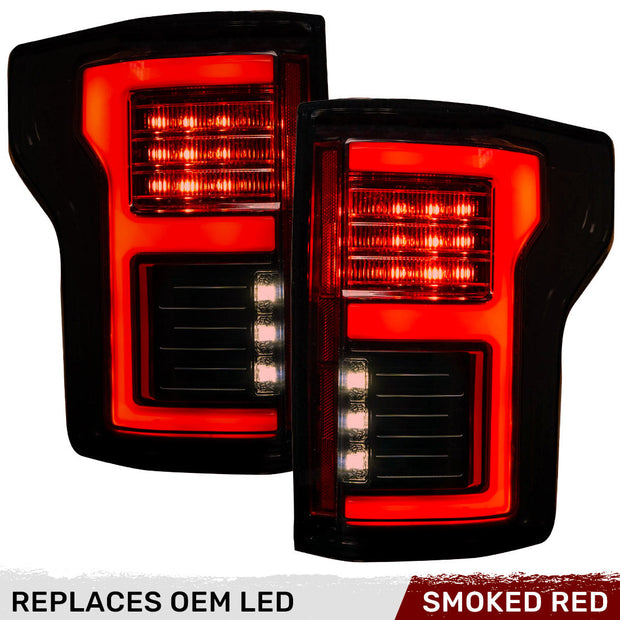 Ford F150 15-17 & RAPTOR 17-19 (Replaces OEM LED Style Tail Lights w/ Blind Spot Warning System) OLED TAIL LIGHTS - Dark Red Smoked Lens