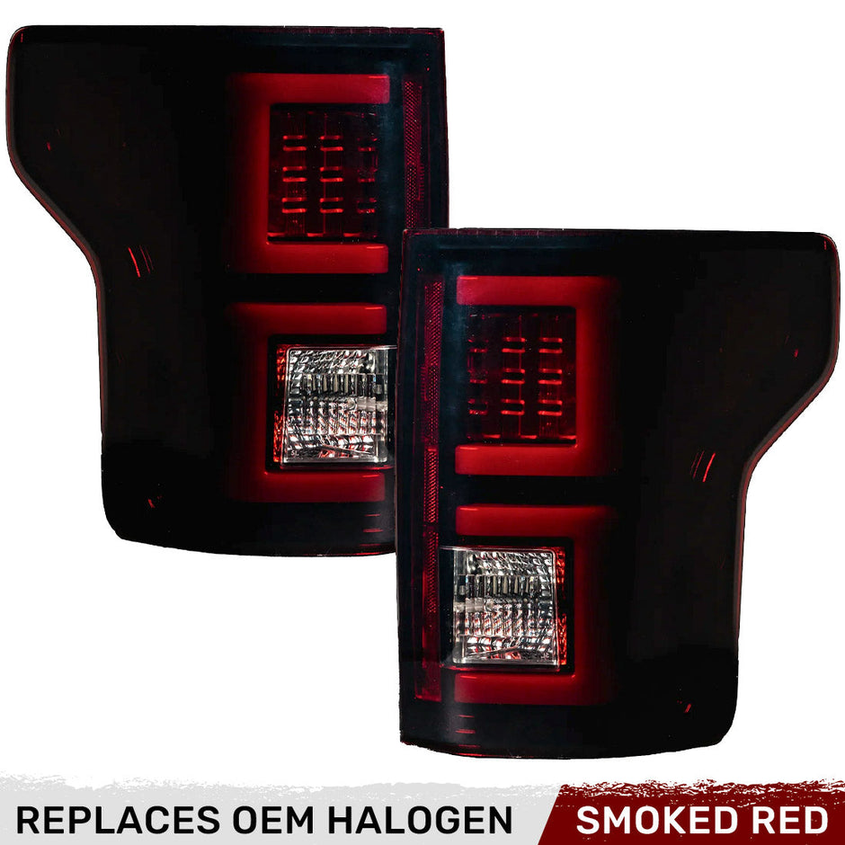 Ford F150 15-17 (Replaces OEM Halogen Style Tail Lights) LED TAIL LIGHTS - Dark Red Smoked Lens