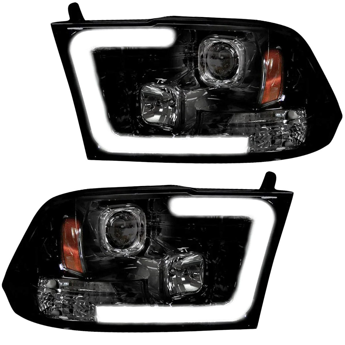 Dodge RAM 09-19 1500 4th GEN Body Style w/ OEM Standard Reflector Housing (Non-Projector ONLY) & 10-18 2500/3500 w/ OEM Standard Reflector Housing (Non-Projector ONLY) PROJECTOR HEADLIGHTS w/ Ultra High Power Smooth OLED HALOS & DRL - Smoked / Black - Image 2