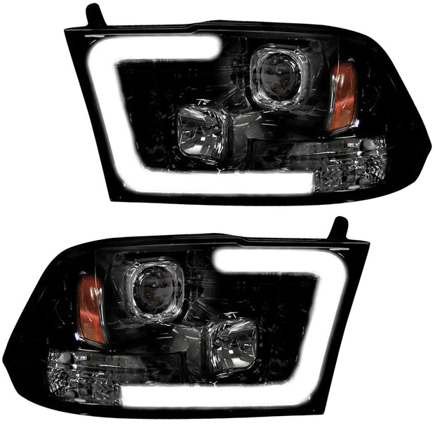 Dodge RAM 09-19 1500 4th GEN Body Style w/ OEM Standard Reflector Housing (Non-Projector ONLY) & 10-18 2500/3500 w/ OEM Standard Reflector Housing (Non-Projector ONLY) PROJECTOR HEADLIGHTS w/ Ultra High Power Smooth OLED HALOS & DRL - Smoked / Black - Image 2