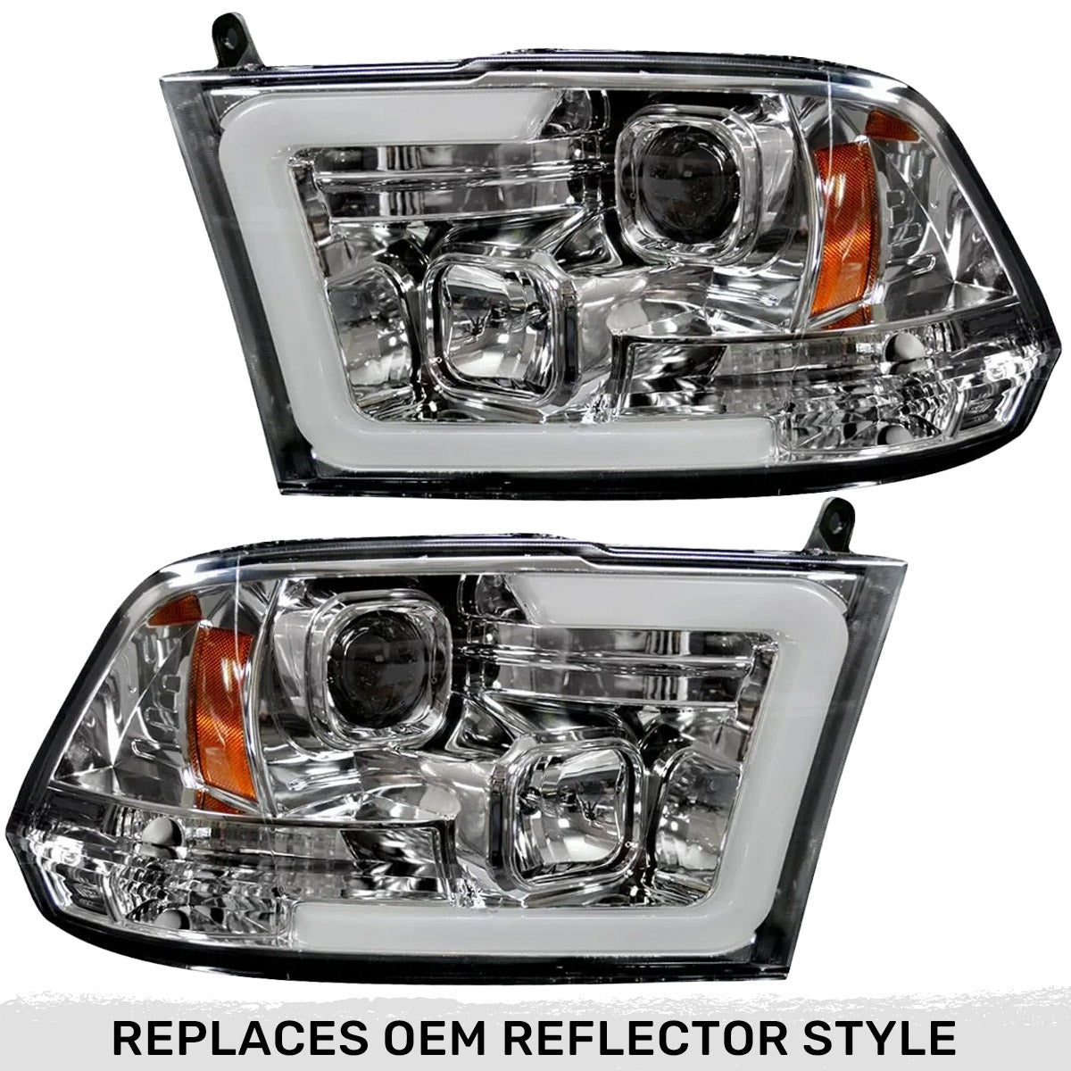 Dodge RAM 09-19 1500 4th GEN Body Style w/ OEM Standard Reflector Housing (Non-Projector ONLY) & 10-18 2500/3500 w/ OEM Standard Reflector Housing (Non-Projector ONLY) PROJECTOR HEADLIGHTS w/ Ultra High Power Smooth OLED HALOS & DRL - Clear / Chrome - Image 2