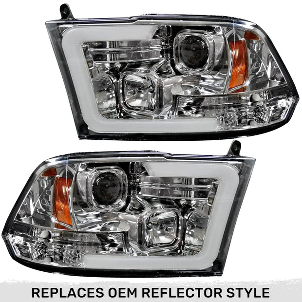 Dodge RAM 09-19 1500 4th GEN Body Style w/ OEM Standard Reflector Housing (Non-Projector ONLY) & 10-18 2500/3500 w/ OEM Standard Reflector Housing (Non-Projector ONLY) PROJECTOR HEADLIGHTS w/ Ultra High Power Smooth OLED HALOS & DRL - Clear / Chrome - Image 2