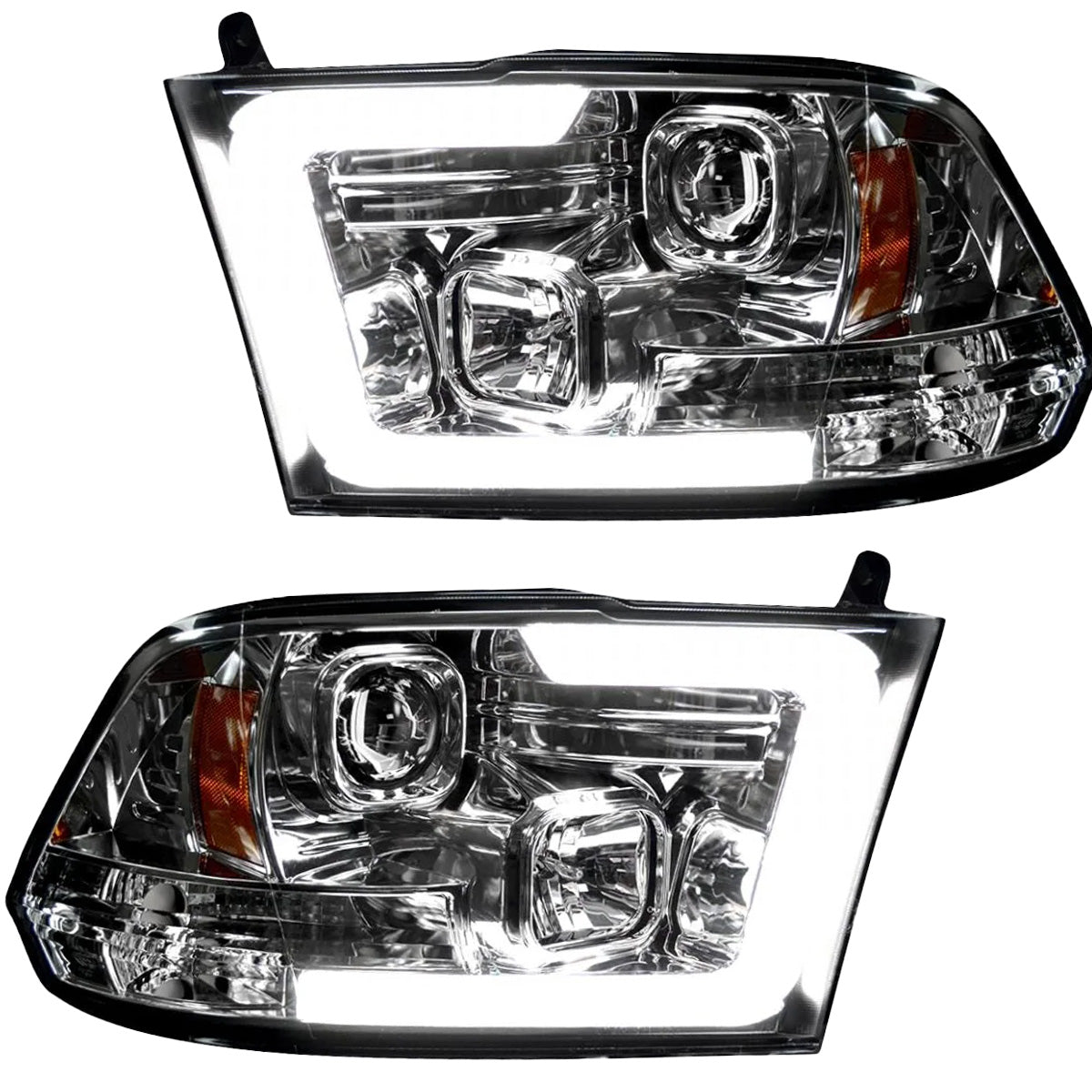 Dodge RAM 09-19 1500 4th GEN Body Style w/ OEM Standard Reflector Housing (Non-Projector ONLY) & 10-18 2500/3500 w/ OEM Standard Reflector Housing (Non-Projector ONLY) PROJECTOR HEADLIGHTS w/ Ultra High Power Smooth OLED HALOS & DRL - Clear / Chrome