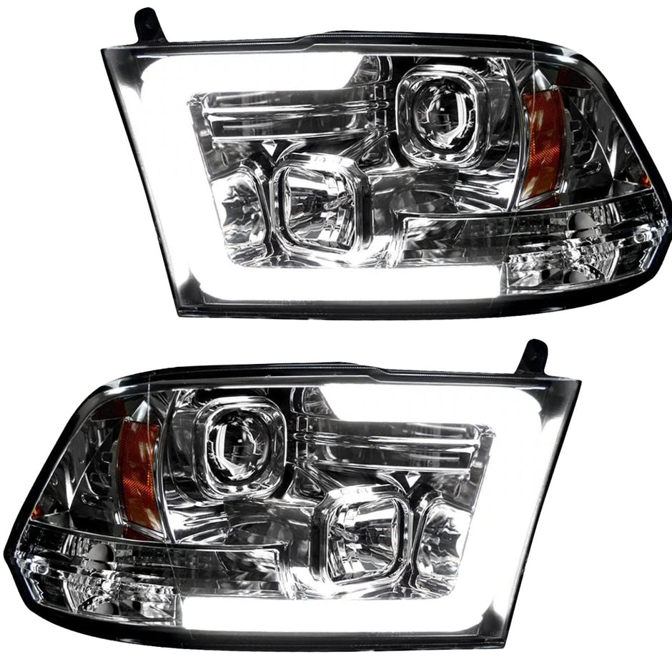 Dodge RAM 09-19 1500 4th GEN Body Style w/ OEM Standard Reflector Housing (Non-Projector ONLY) & 10-18 2500/3500 w/ OEM Standard Reflector Housing (Non-Projector ONLY) PROJECTOR HEADLIGHTS w/ Ultra High Power Smooth OLED HALOS & DRL - Clear / Chrome