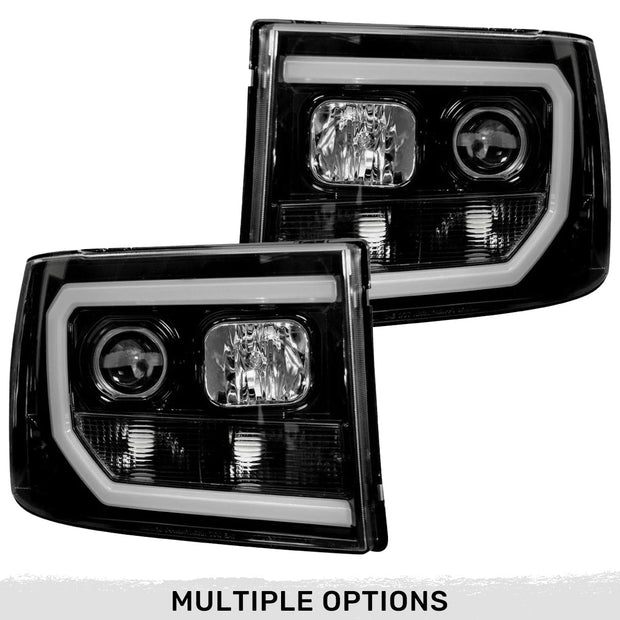 GMC Sierra 07-13 (2nd GEN Body Style) PROJECTOR HEADLIGHTS w/ Ultra High Power Smooth OLED HALOS & DRL - Smoked / Black