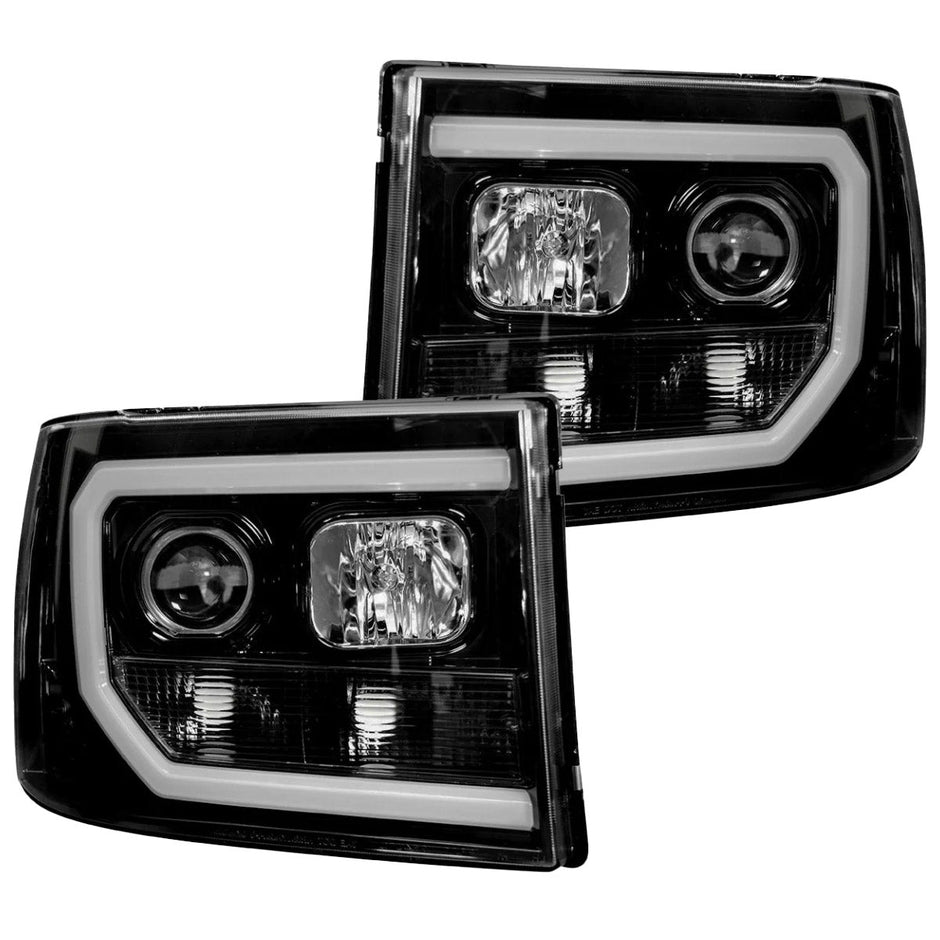 GMC Sierra 07-13 (2nd GEN Body Style) PROJECTOR HEADLIGHTS w/ Ultra High Power Smooth OLED HALOS & DRL - Smoked / Black - Image 4