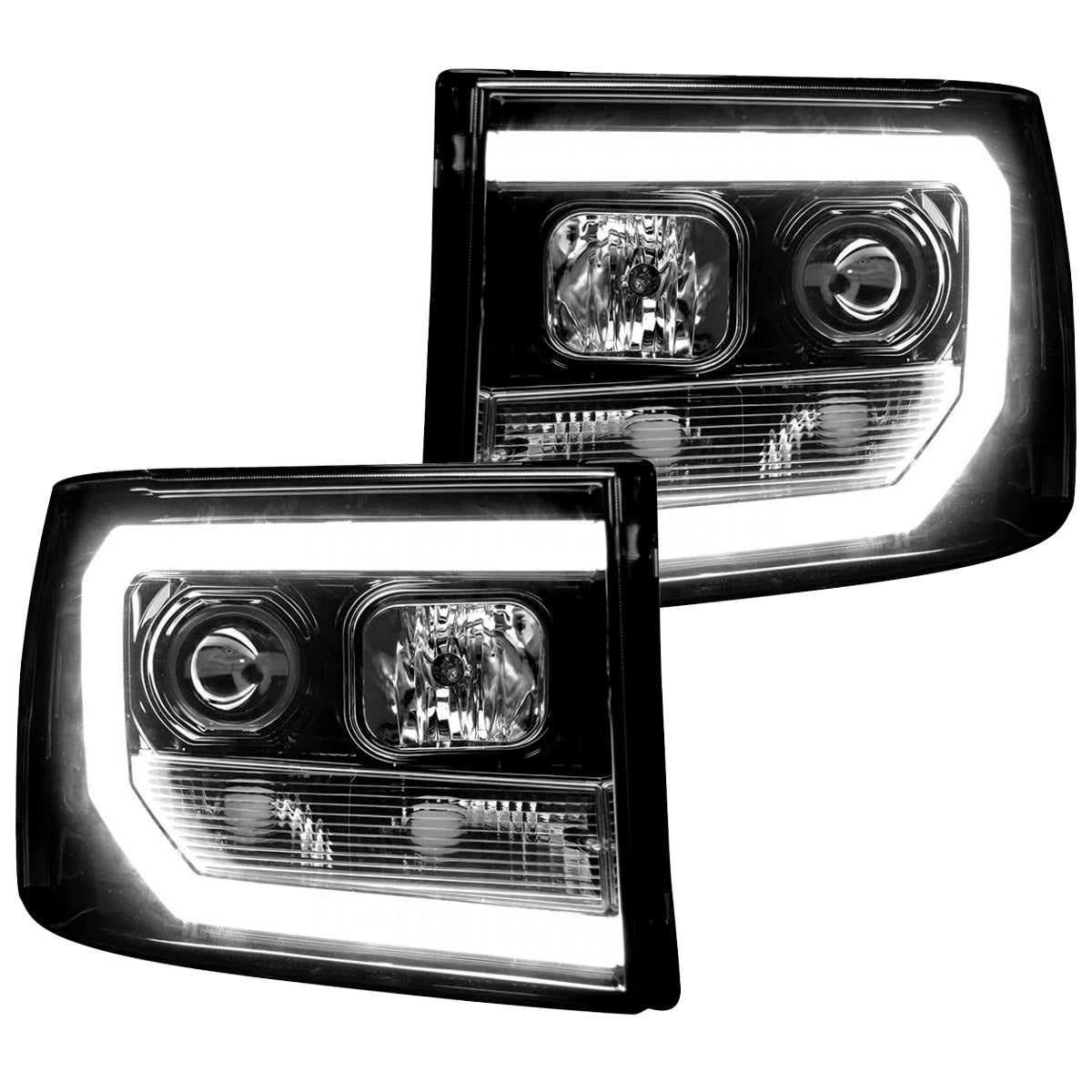 GMC Sierra 07-13 (2nd GEN Body Style) PROJECTOR HEADLIGHTS w/ Ultra High Power Smooth OLED HALOS & DRL - Smoked / Black - Image 3