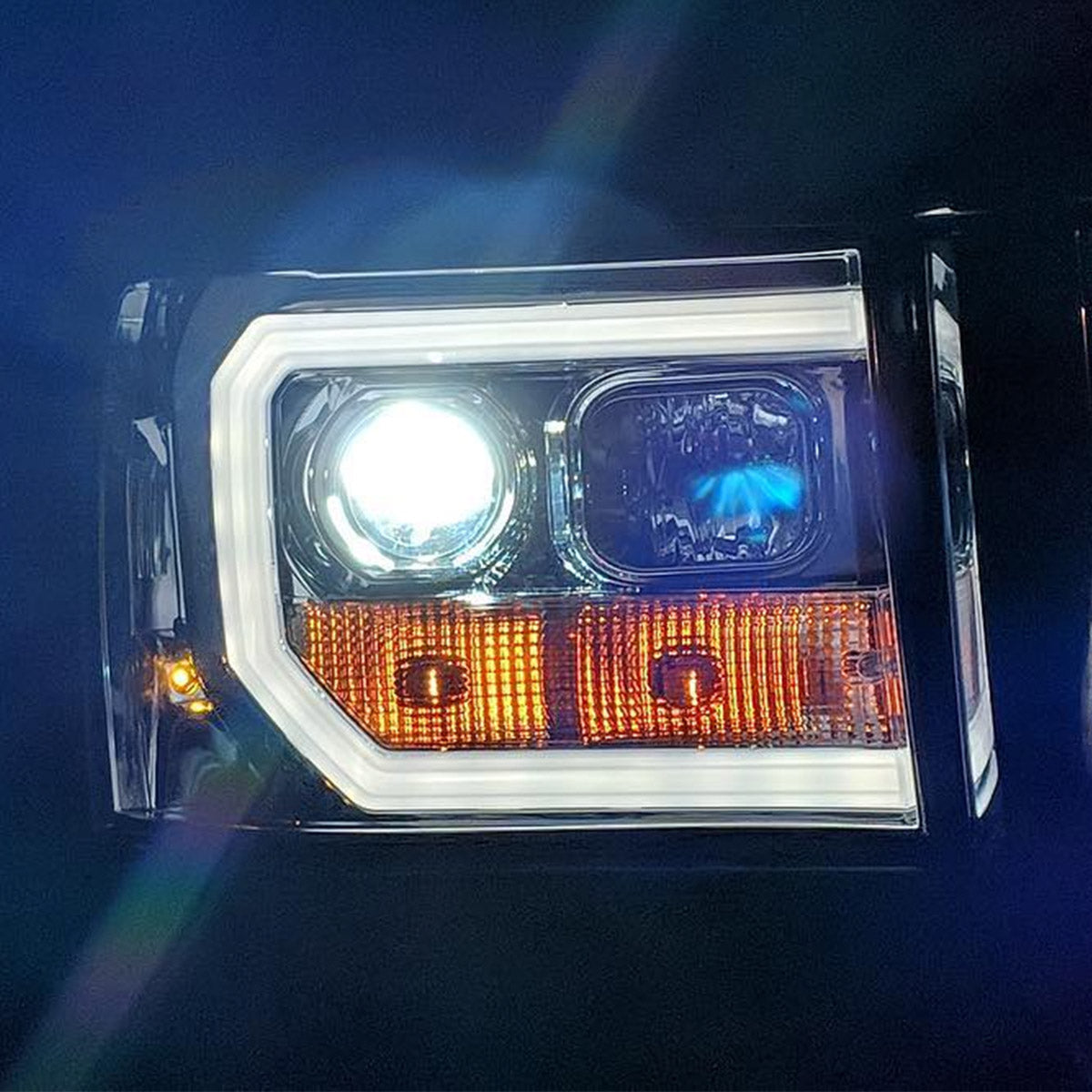 GMC Sierra 07-13 (2nd GEN Body Style) PROJECTOR HEADLIGHTS w/ Ultra High Power Smooth OLED HALOS & DRL - Smoked / Black - Image 2