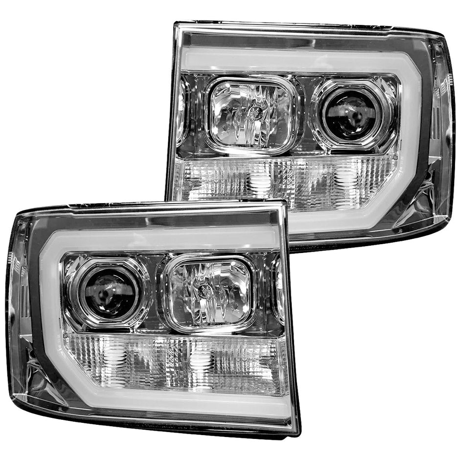 GMC Sierra 07-13 (2nd GEN Body Style) PROJECTOR HEADLIGHTS w/ Ultra High Power Smooth OLED HALOS & DRL - Clear / Chrome - Image 3