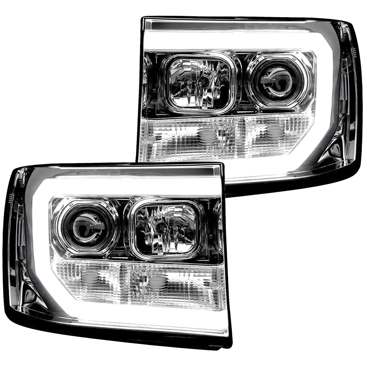 GMC Sierra 07-13 (2nd GEN Body Style) PROJECTOR HEADLIGHTS w/ Ultra High Power Smooth OLED HALOS & DRL - Clear / Chrome