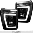 Ford Superduty 11-16 F250/F350/F450/F550 PROJECTOR HEADLIGHTS w/ Ultra High Power Smooth White OLED DRL & SCANNING SWITCHBACK High Power Amber LED Turn Signals - Smoked / Black