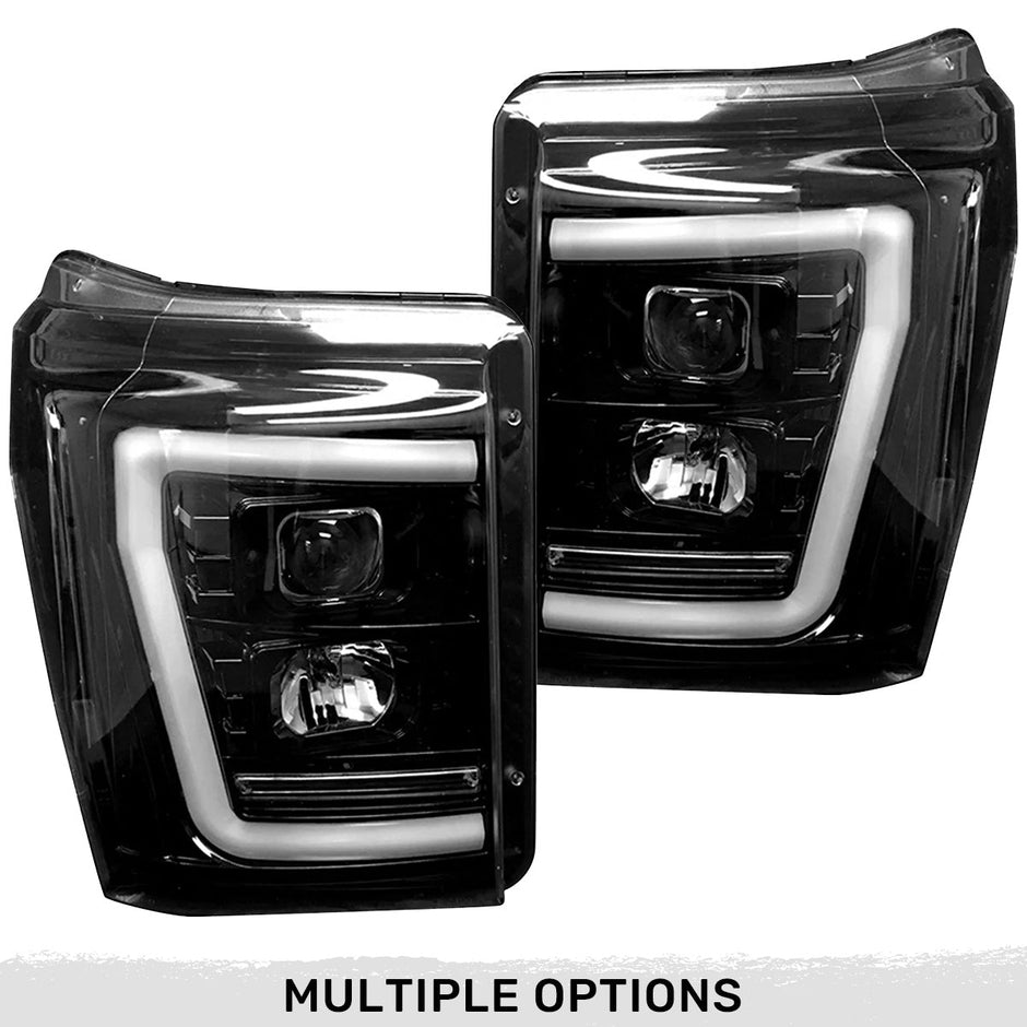 Ford Superduty 11-16 F250/F350/F450/F550 PROJECTOR HEADLIGHTS w/ Ultra High Power Smooth OLED HALOS & DRL - Smoked / Black