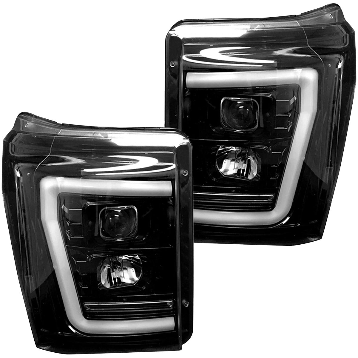 Ford Superduty 11-16 F250/F350/F450/F550 PROJECTOR HEADLIGHTS w/ Ultra High Power Smooth OLED HALOS & DRL - Smoked / Black - Image 5