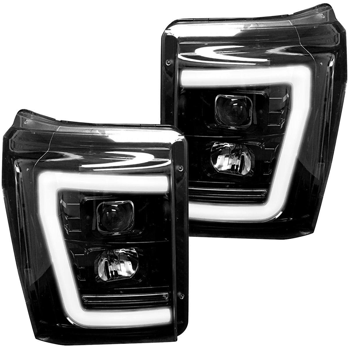 Ford Superduty 11-16 F250/F350/F450/F550 PROJECTOR HEADLIGHTS w/ Ultra High Power Smooth OLED HALOS & DRL - Smoked / Black - Image 2