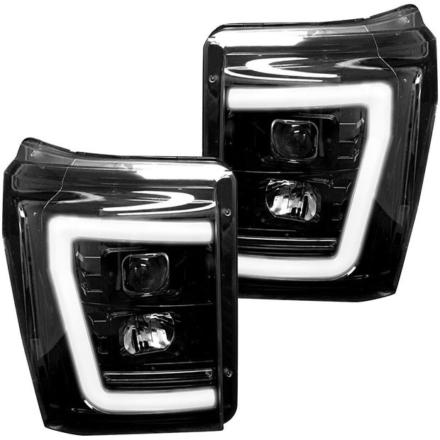 Ford Superduty 11-16 F250/F350/F450/F550 PROJECTOR HEADLIGHTS w/ Ultra High Power Smooth OLED HALOS & DRL - Smoked / Black - Image 2