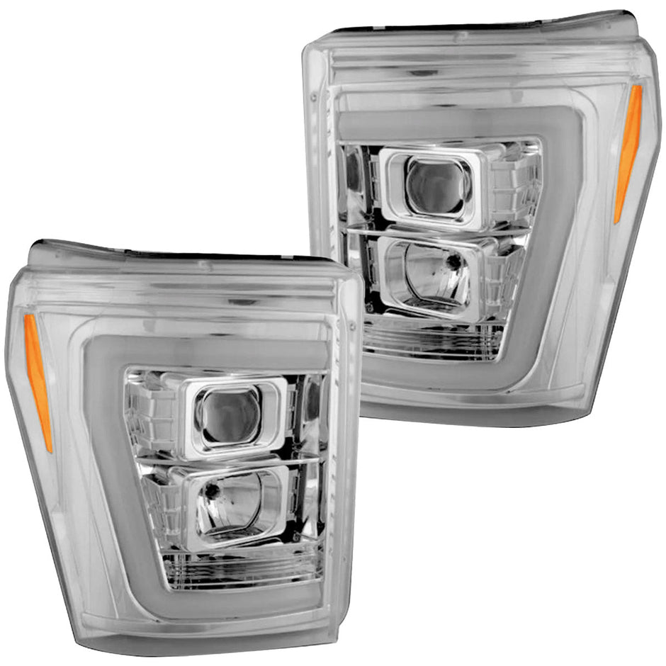Ford Superduty 11-16 F250/F350/F450/F550 PROJECTOR HEADLIGHTS w/ Ultra High Power Smooth OLED HALOS & DRL - Clear / Chrome - Image 3