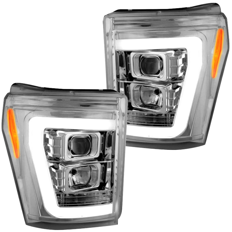 Ford Superduty 11-16 F250/F350/F450/F550 PROJECTOR HEADLIGHTS w/ Ultra High Power Smooth OLED HALOS & DRL - Clear / Chrome - Image 2