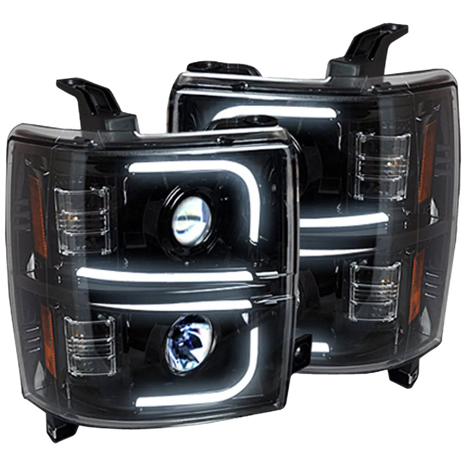 Chevrolet Silverado 1500 14-16 (Only Fits 3rd GEN without OEM LED DRL) PROJECTOR HEADLIGHTS w/ Ultra High Power Smooth OLED HALOS & DRL - Smoked / Black